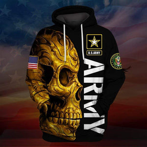 Friday89 Veteran Hoodie Golden Skull US Army Veteran 3D All Over Print Hoodie