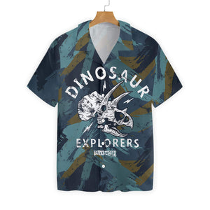 Friday89 Dinosaur Triceratops Hawaii Shirt Explore Triceratops Skeleton Hawaiin Aloha Shirt