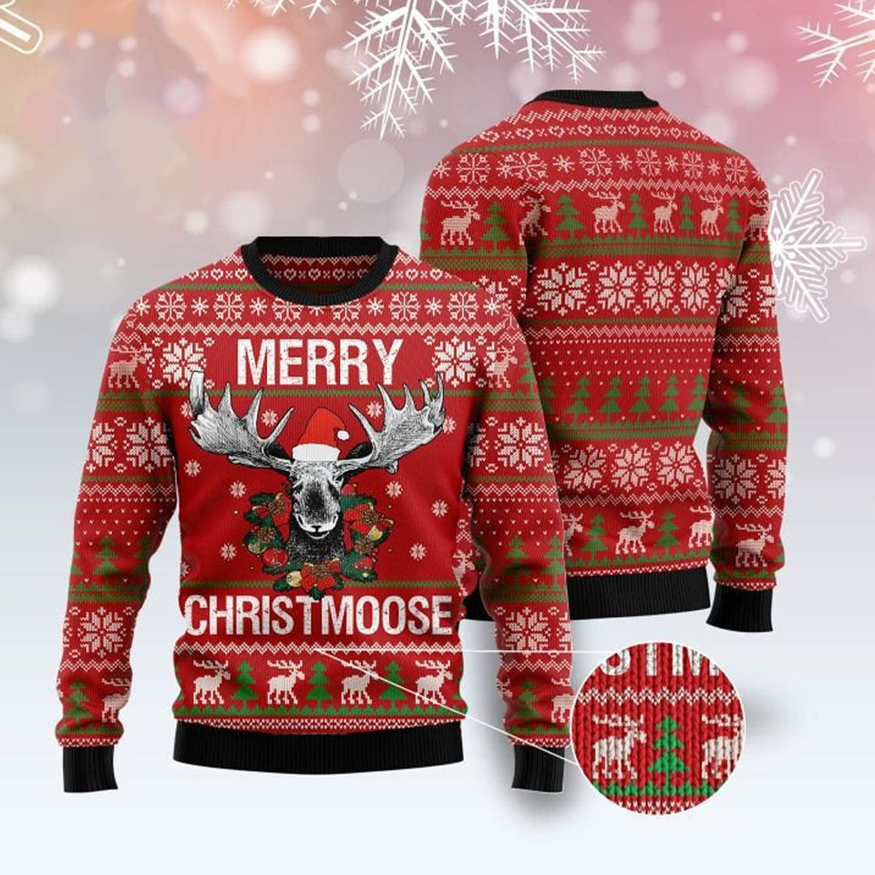 Hunting Ugly Christmas Sweater Hunting Merry ChristMoose Christmas Pattern Red Sweater