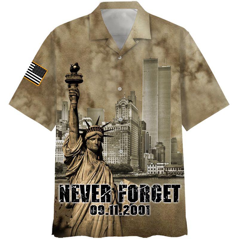 Patriot Day Hawaiian Shirt Never Forget 09-11-2001 Statue of Liberty Grey Hawaii Aloha Shirt September 11th Hawaii Shirt