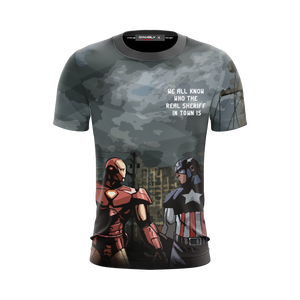 MV Shirt Captain America Iron Man We All Know Who The Real Sheriff In Town Is T-shirt