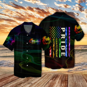 Friday89 LGBT Hawaii Shirt Pride Smoke Rainbow USA Flag Hawaiian Aloha Shirt