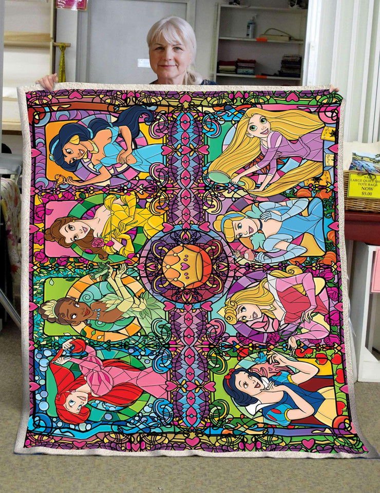 DN Blanket Beautiful Princesses Stained Glass Blanket Cute DN Princess Blanket Cinderella Snow White Blanket  Friday89