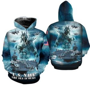 Veteran US Navy Hoodie Marine Corps Emblem The Sea Is Ours Poseidon AOP T-shirt 3d Hoodie  Friday89