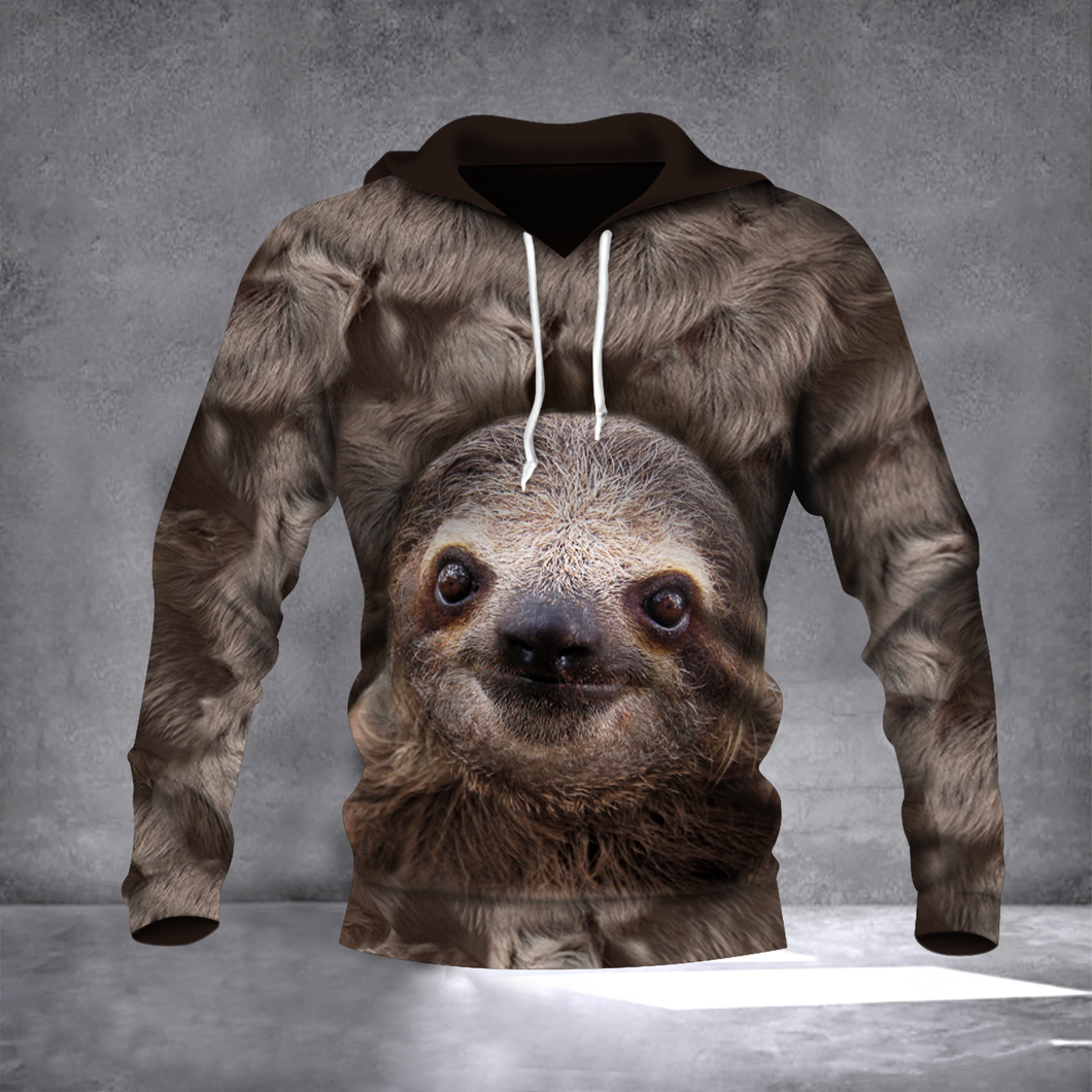 Friday89 Sloth T-shirt Sloth Face Fur Custome Brown Cute T-shirt Hoodie Adult Full Print