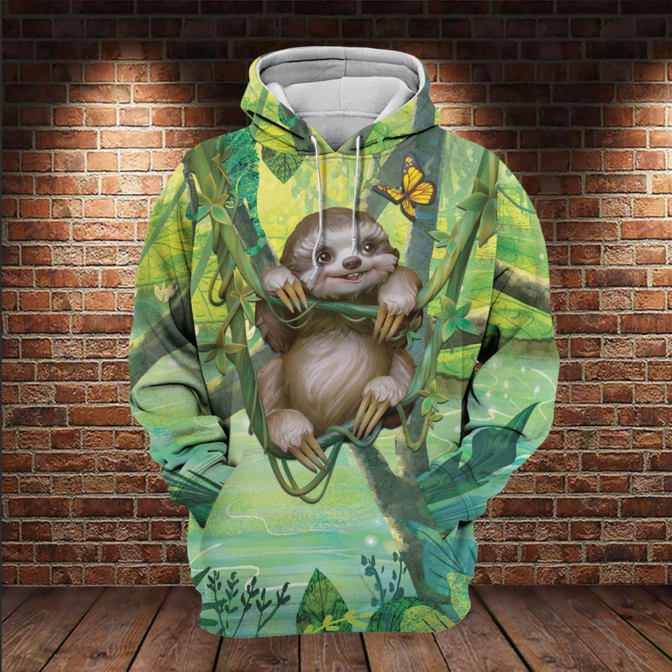 Friday89 Sloth T-shirt Sloth In Jungle Rainforest Cute T-shirt Hoodie Adult Full Print