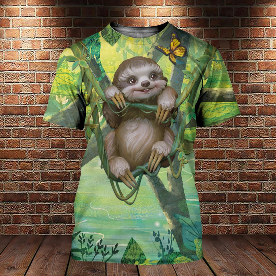 Friday89 Sloth T-shirt Sloth In Jungle Rainforest Cute T-shirt Hoodie Adult Full Print