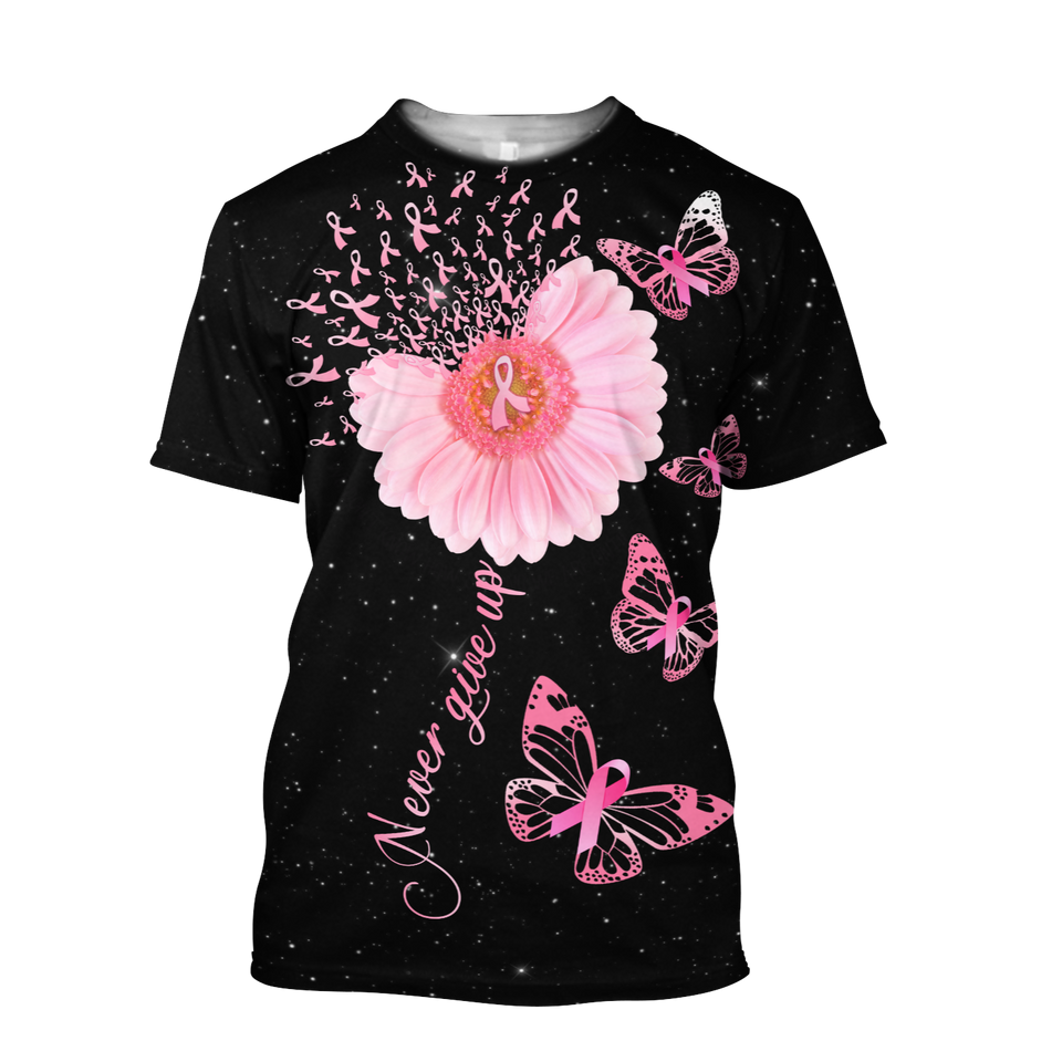 Breast Cancer Shirt Breast Cancer Never Give Up Flowers And Butterflies Black Pink Hoodie Breast Cancer Hoodie