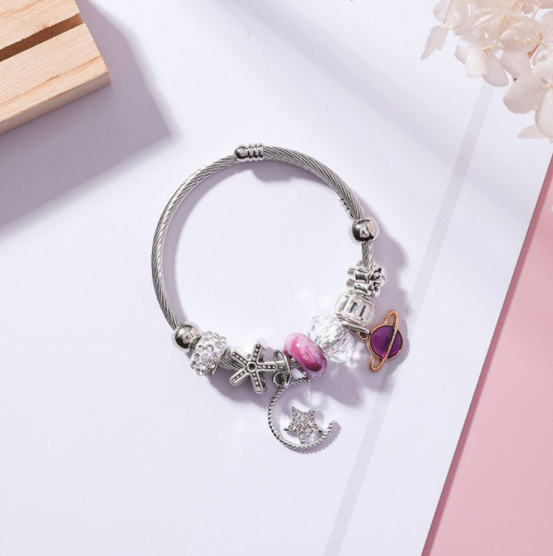Friday89 korean style moon and star beaded girl's bracelet