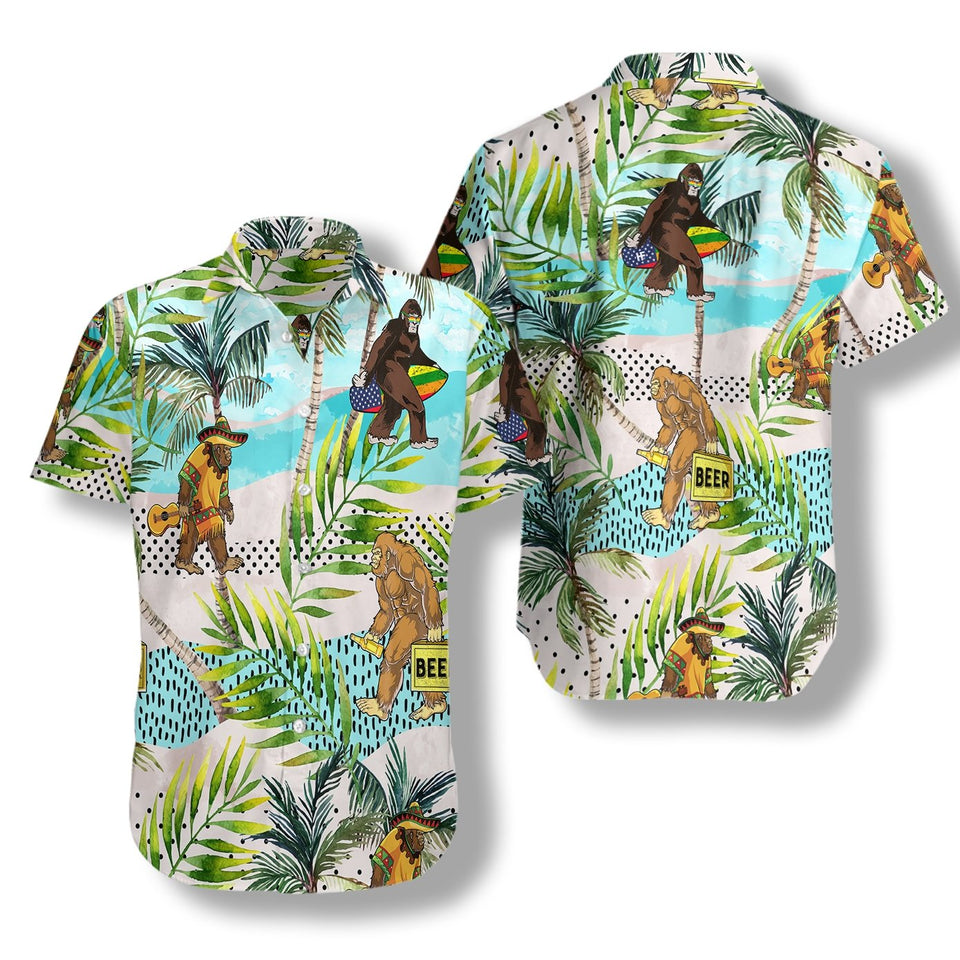 Friday89 Bigfoot Hawaiian Shirt Bigfoot Summer Vacation Palm Tree Hawaii Aloha Shirt