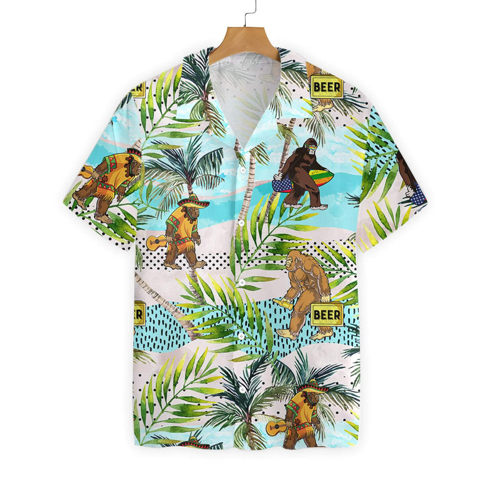 Friday89 Bigfoot Hawaiian Shirt Bigfoot Summer Vacation Palm Tree Hawaii Aloha Shirt