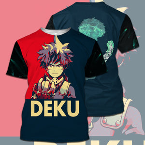 Friday89 My Hero Academia T-shirt Deku Red Blue Black T-shirt Hoodie Adult Full Print Anime Fan Gift