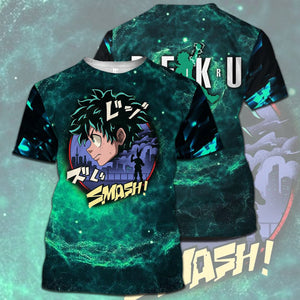 Friday89 My Hero Academia T-shirt Deku Smash Midoriya Izuku Green T-shirt Hoodie Adult Full Print
