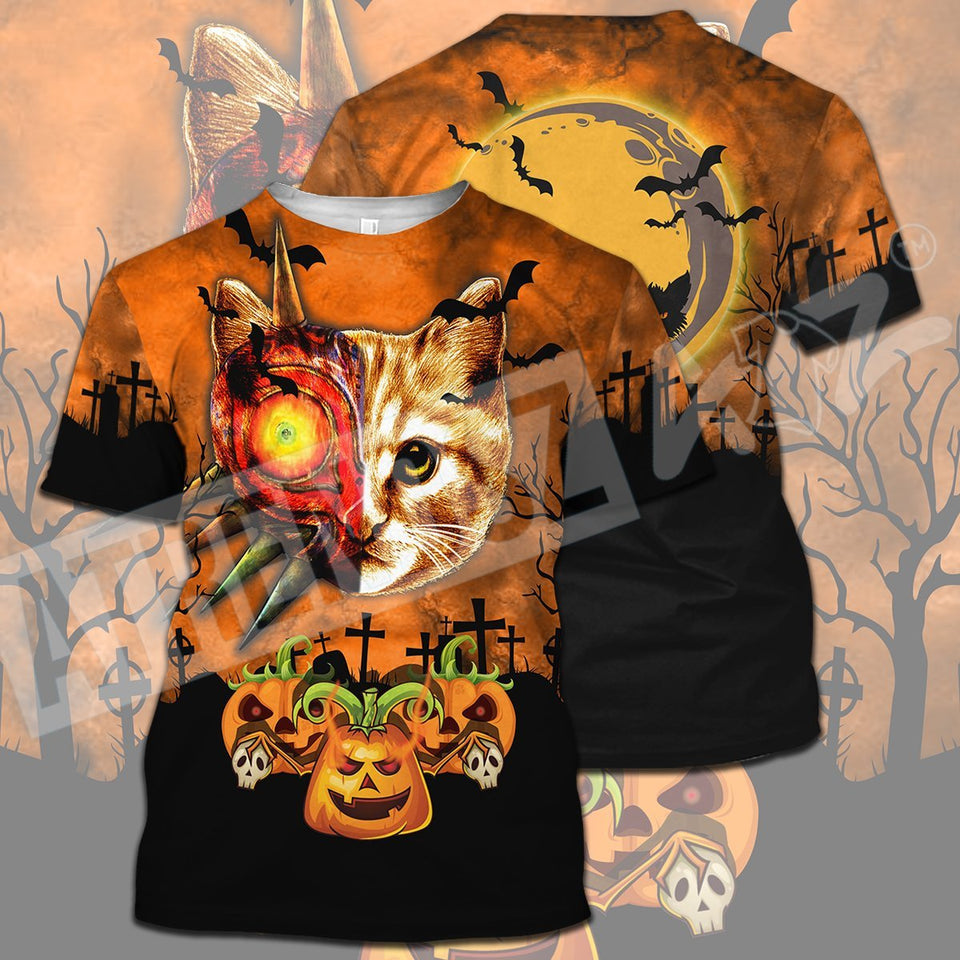 Friday89 Legend Of Zelda Cat Shirt Cat With Majora's Mask Halloween Pumpkin T-shirt Hoodie