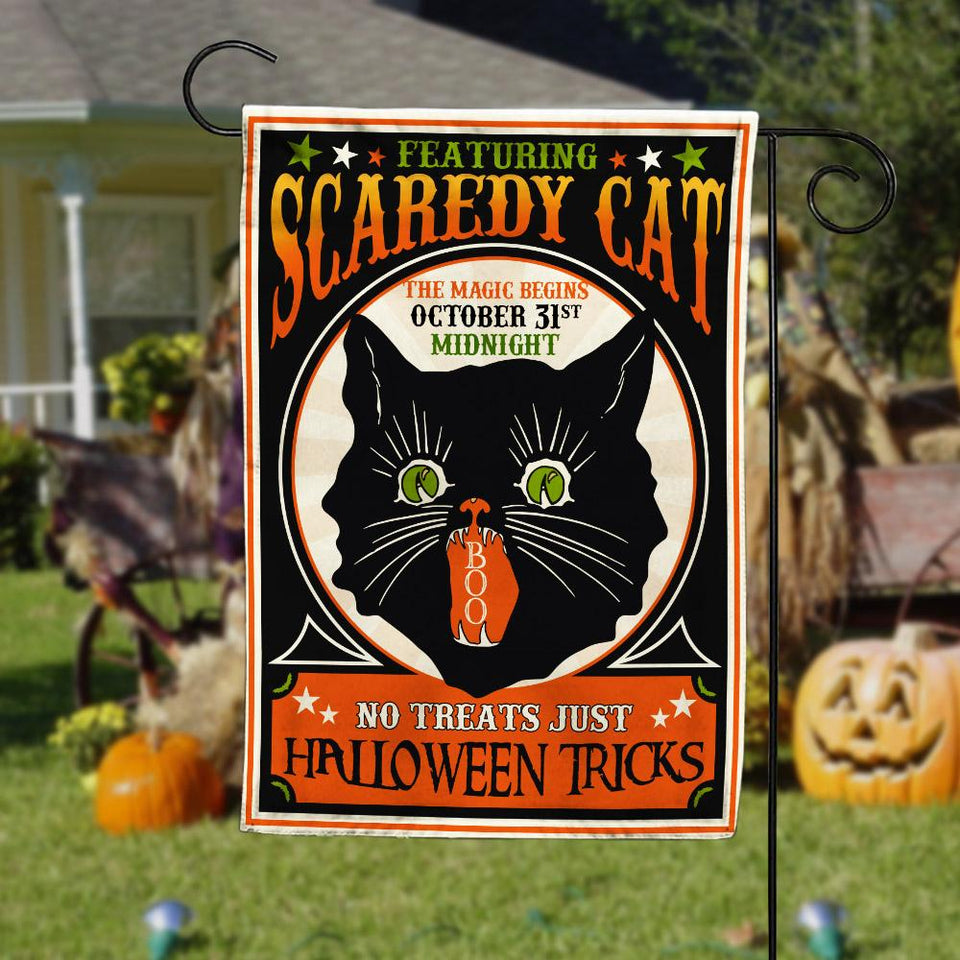 Halloween Flag Scaredy Black Cat No Treats Just Halloween Tricks House Flag Garden Flag