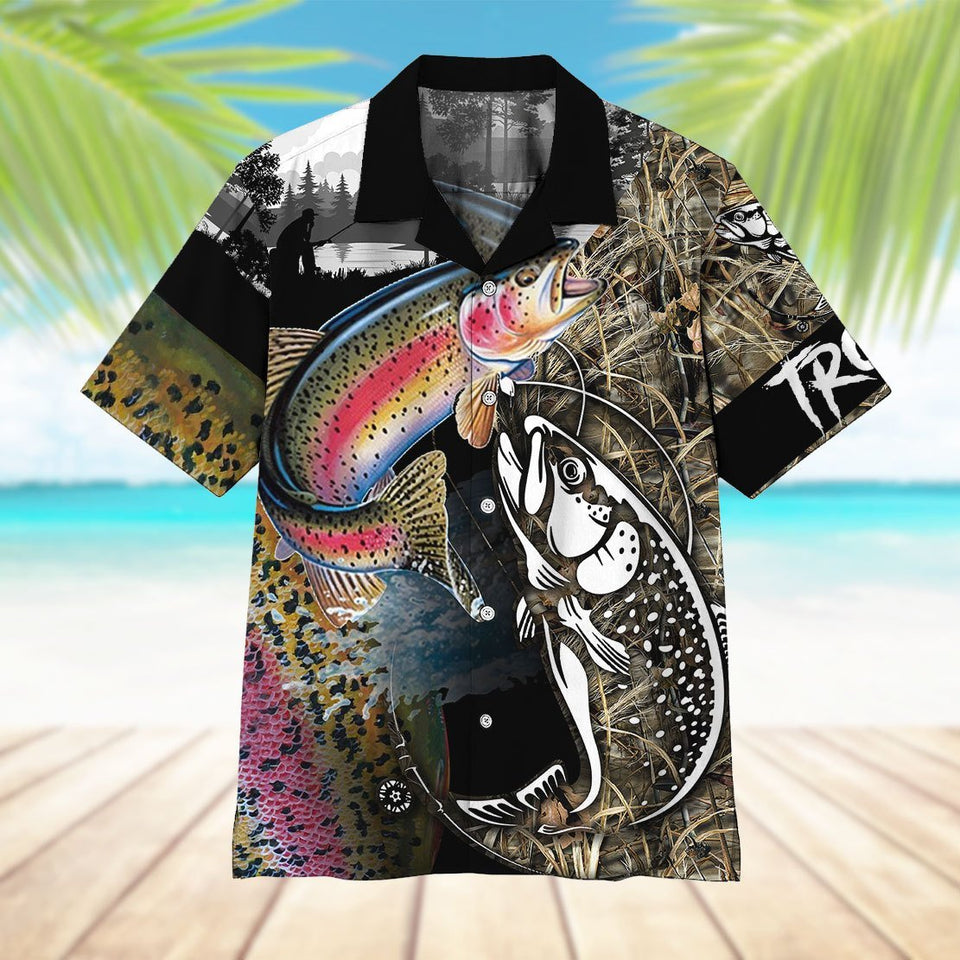 Friday89 Fishing Shirts Hawaii Shirt For Men Trout Fish Fishing Hawaiian Shirt Adult Full Print