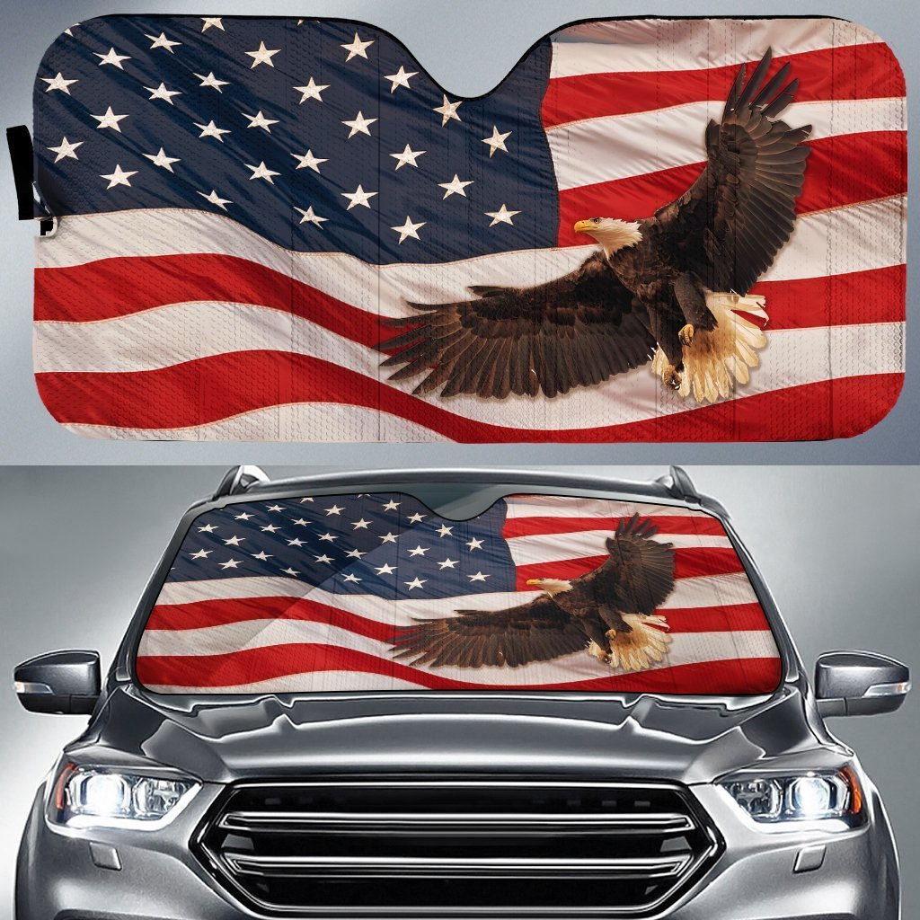 Friday89 Veteran Car Sun Shade Bald Eagle American Flag Auto Sun Shade