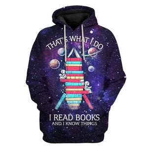 Friday89 Book Hoodie That's What I Do I Read Books And I Know Things Space Astronaut Galaxy Blue Hoodie Book Lover Apparel Adult Unisex