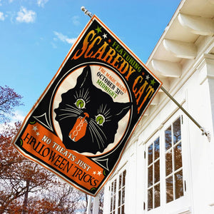 Halloween Flag Scaredy Black Cat No Treats Just Halloween Tricks House Flag Garden Flag
