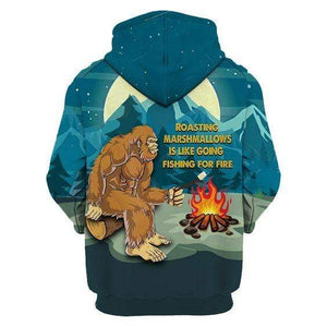 Friday89 Bigfoot Camping Hoodie Roasting Marshmallows Is Like Going Fishing For Fire Hoodie Apparel