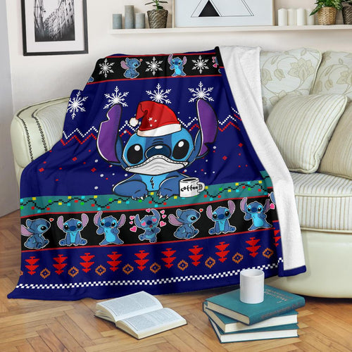 DN Blanket Stitch With Mask Christmas Pattern Blue Blanket