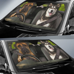 Friday89 Dog Lover Car Sun Shade Boxer And Husky Auto Sun Shade