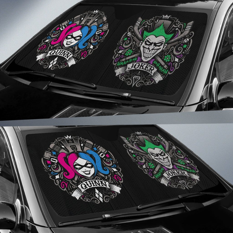 Friday89 DC Joker Car Sun Shade Joker And Harley Quinn Windshield Sun Shade