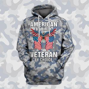 Veteran T-shirt American By Birth Veteran By Choice Blue Grey Camouflage T-shirt Hoodie Men Women  Friday89