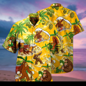 Friday89 Bigfoot Aloha Shirt Yellow Bigfoot Beer Hawaiian Shirt