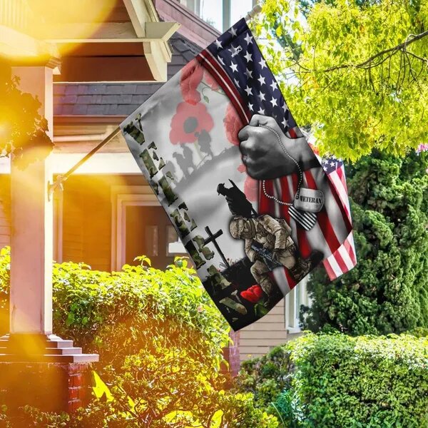 Veteran Flags Kneeling Soldier Poppy Flower Dog Tag House Flag  Friday89