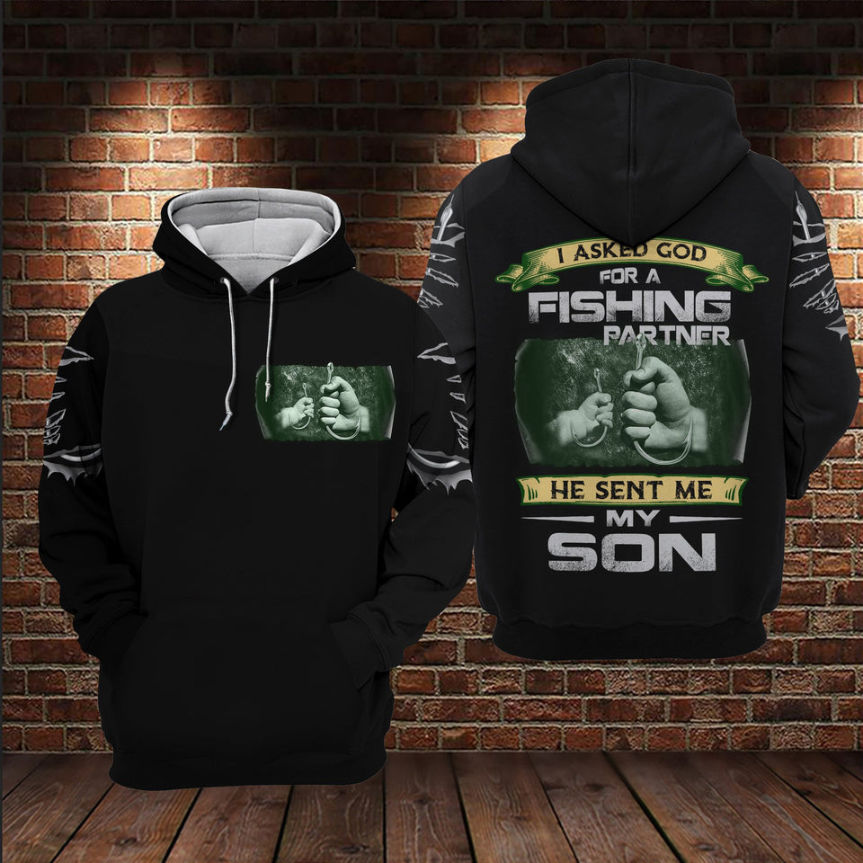 Friday89 Fishing Dad And Son T-shirt I Asked God For A Fishing Partner T-shirt Hoodie