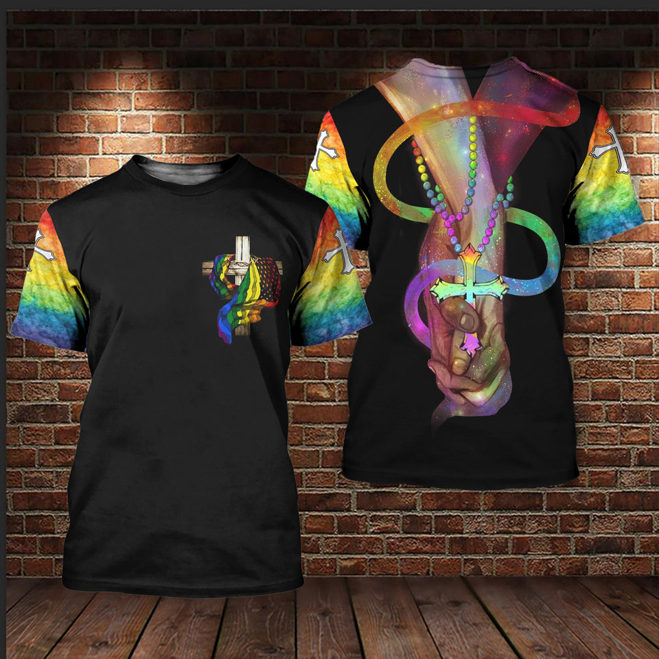 Friday89 LGBT God Shirt God Loves Everyone LGBT Colors T-shirt Hoodie Adult Unisex Full Print