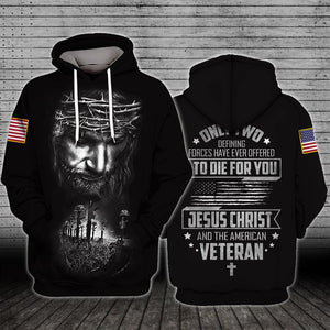 Friday89 Veteran Hoodie Shirt Jesus Christ And The American Veteran T-shirt Hoodie Adult Full Size