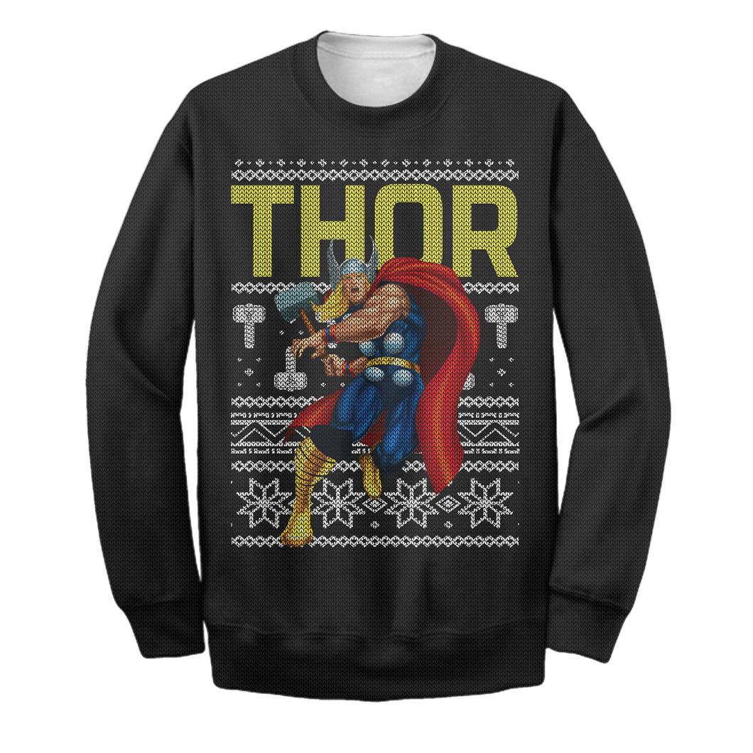 MV Sweatshirt God Of Thunder Ugly Christmas Long Sleeve Printing High Quality MV Thor  Friday89
