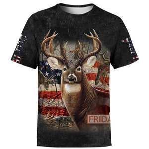 Hunting T-shirt Beautiful Deer American Flag Hunting T-shirt Hoodie Men Women Unisex  Friday89