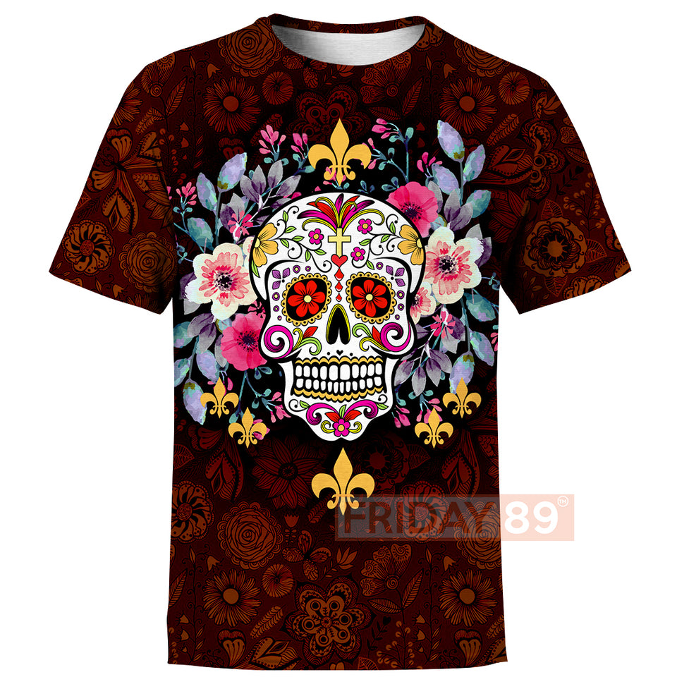 Skull T-shirt Sugar Skull Calavera Day Of The Dead T-shirt Hoodie Men Women  Friday89
