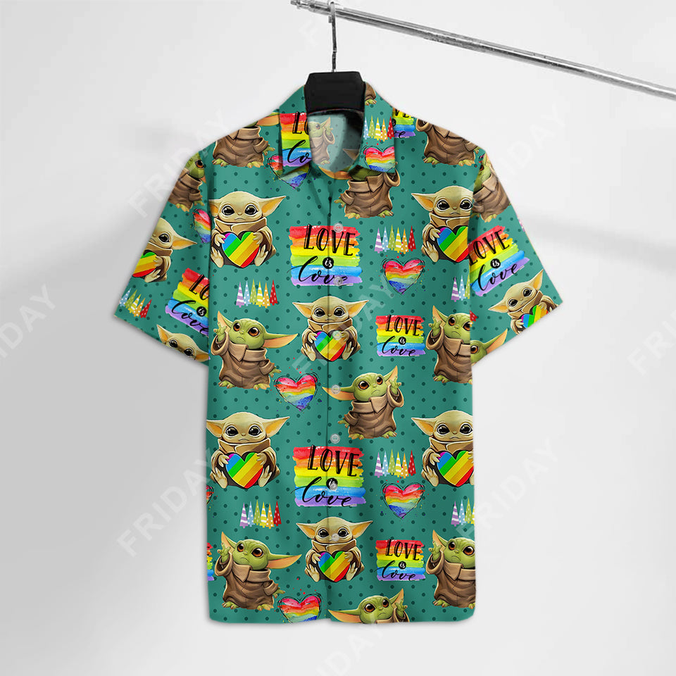 LGBT Hawaii Shirt Grogu LGBT Rainbow Love Is Love Pattern Hawaiian Shirt Cute SW Aloha Shirt  Friday89