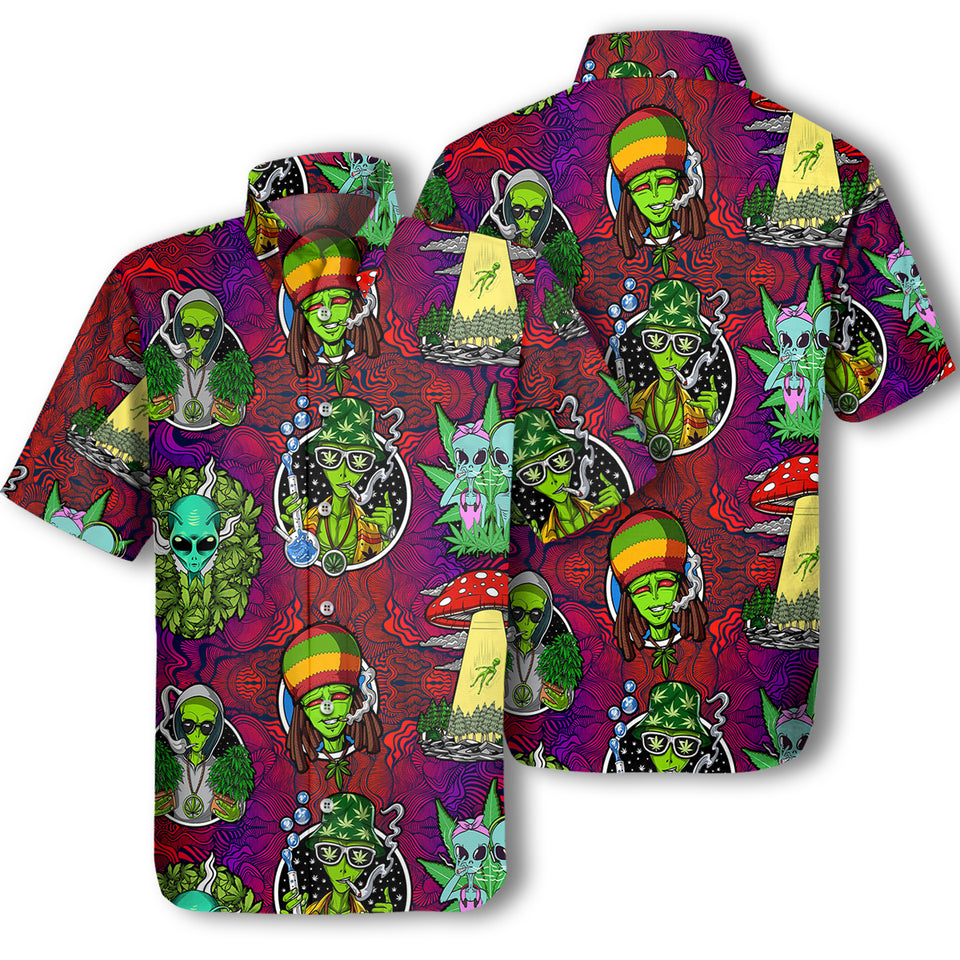 UFO Alien Hawaiian Shirt UFO Alien Weed Hippie Trippy Hawaii Aloha Shirt  Friday89