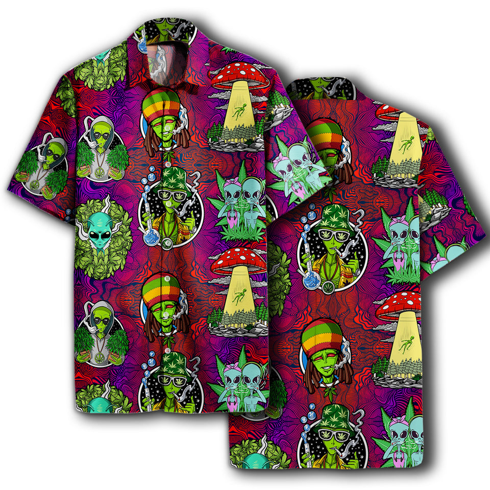UFO Alien Hawaiian Shirt UFO Alien Weed Hippie Trippy Hawaii Aloha Shirt  Friday89