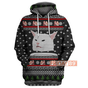 Cat T-shirt Cat Meme Woman Yelling Christmas Pattern T-shirt Hoodie Men Women  Friday89