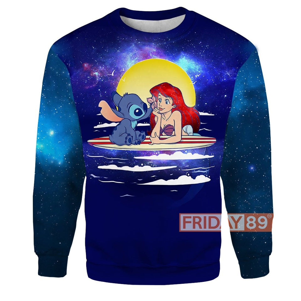 DN T-shirt Stitch And Mermaid Princess T-shirt Amazing DN Ariel Stitch Hoodie Tank  Friday89