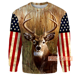 Hunting T-shirt Deer Hunting Wildlife American Flag T-shirt Hoodie Men Women  Friday89