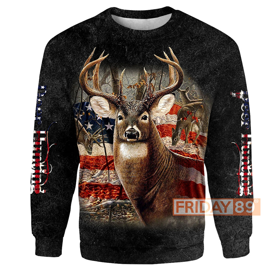 Hunting T-shirt Beautiful Deer American Flag Hunting T-shirt Hoodie Men Women Unisex  Friday89