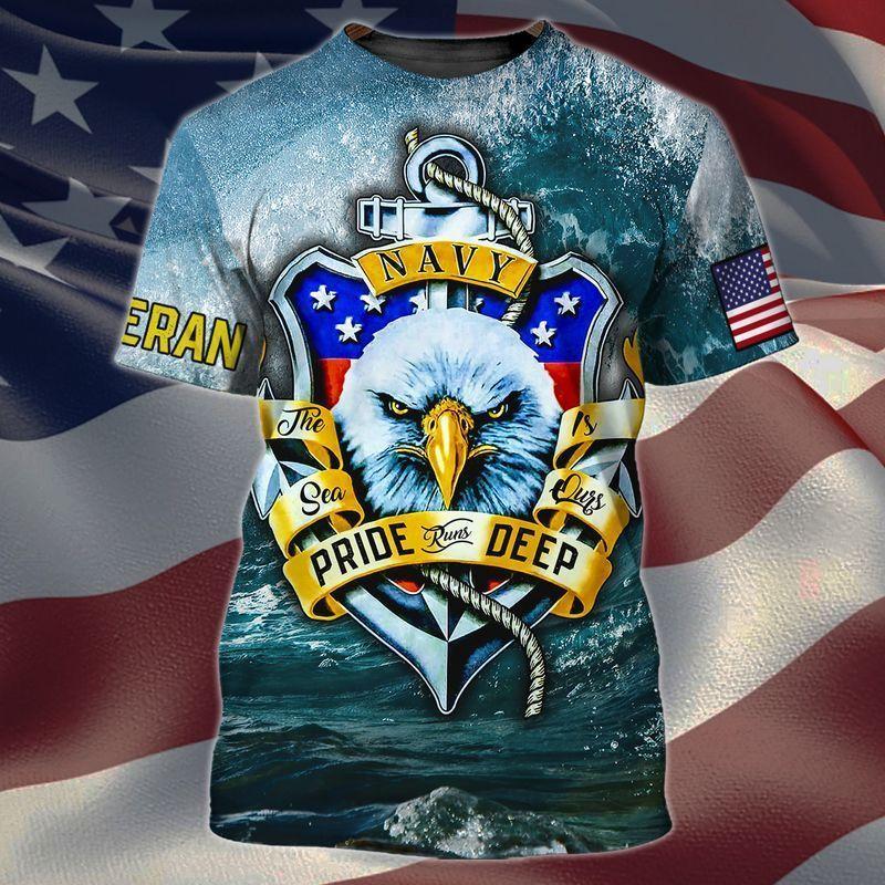 Veteran Shirt Navy Veteran The Sea Is Ours Pride Runs Deep 3D Blue Hoodie Veteran Hoodie