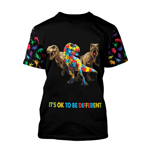 Dinosaur Autism Hoodie It's Ok To Be Different Dinosaur Colorful T-shirt Hoodie  Friday89