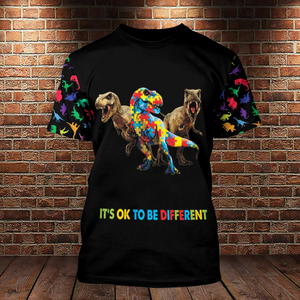 Friday89 Dinosaur Autism Hoodie It's Ok To Be Different Dinosaur Colorful T-shirt Hoodie 3D Full Print