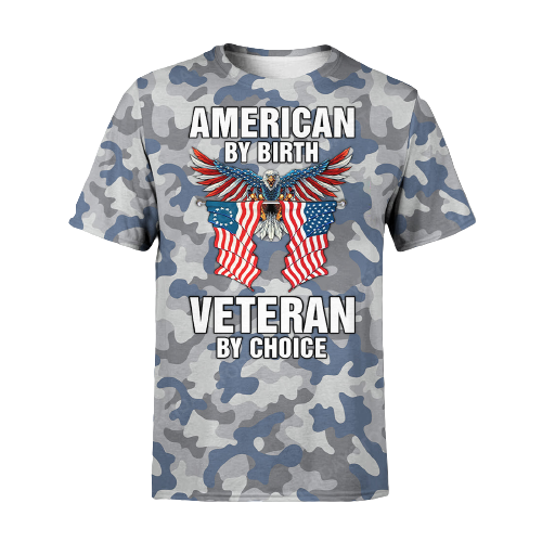 Veteran T-shirt American By Birth Veteran By Choice Blue Grey Camouflage T-shirt Hoodie Men Women  Friday89