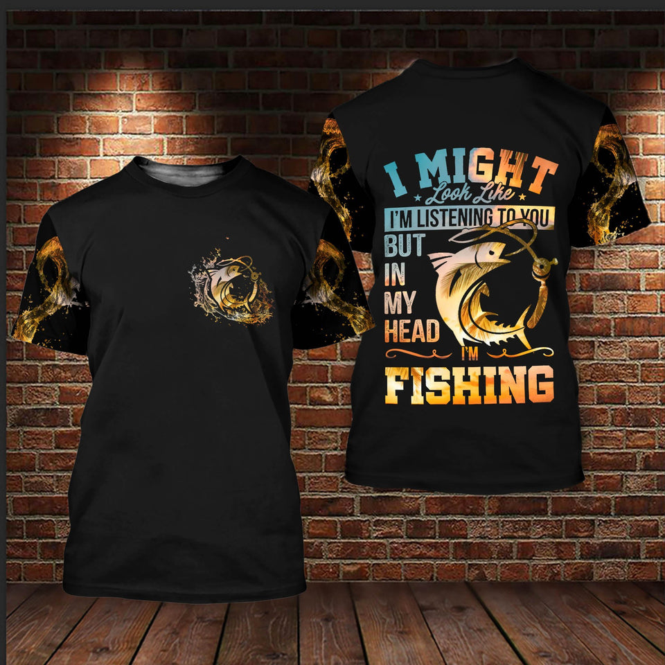 Friday89 Fishing Shirt Golden Fish Hook In My Head I'm Fishing T-shirt Hoodie Adult Full Print