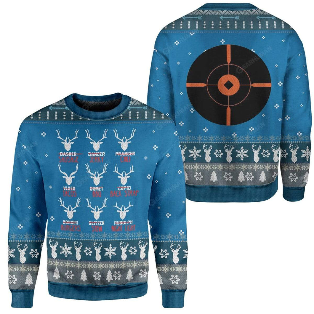 Hunting Ugly Christmas Sweater Reindeer Hunting Blue Sweater