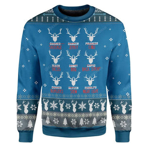 Hunting Ugly Christmas Sweater Reindeer Hunting Blue Sweater